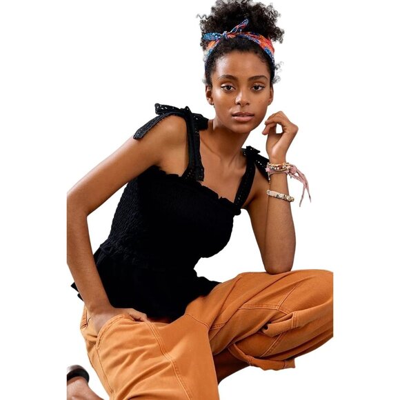 Anthropologie Stephanie Adjustable Tie Strap Eyelet Tank - Picture 1 of 8